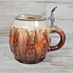 Vintage Marzi & Remy Art Deco German Lidded Barley and Hops Beer Stein Orange